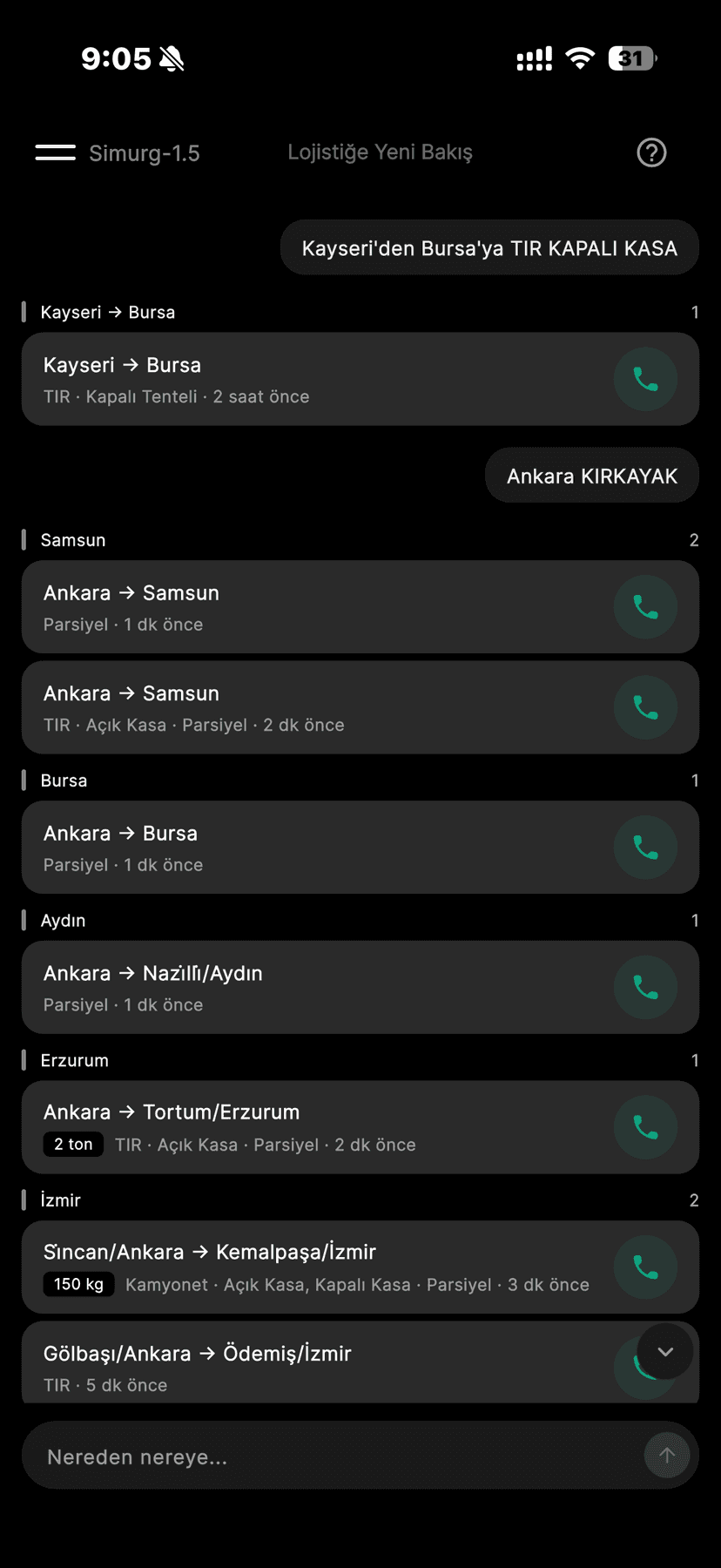 AnkaGo yük arama ekranı